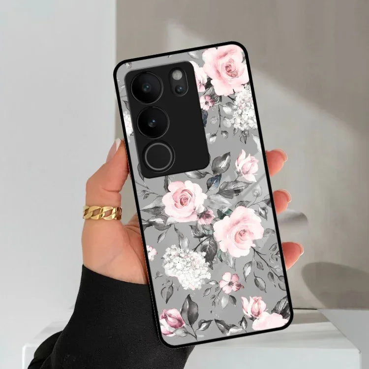 Retro Floral Glossy Glass Case Cover V2 For Vivo - ShopOnCliQ