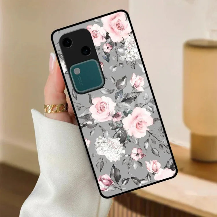Retro Floral Glossy Glass Case Cover V2 For Vivo - ShopOnCliQ