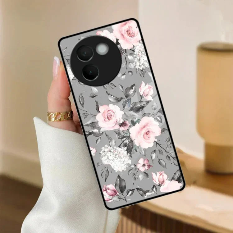 Retro Floral Glossy Glass Case Cover V2 For Vivo - ShopOnCliQ