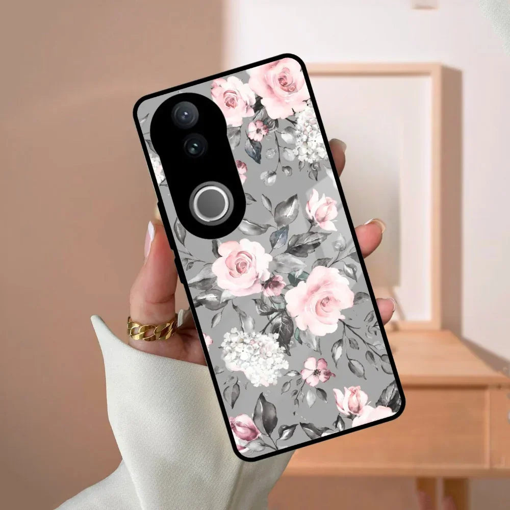 Retro Floral Glossy Glass Case Cover V2 For Vivo - ShopOnCliQ