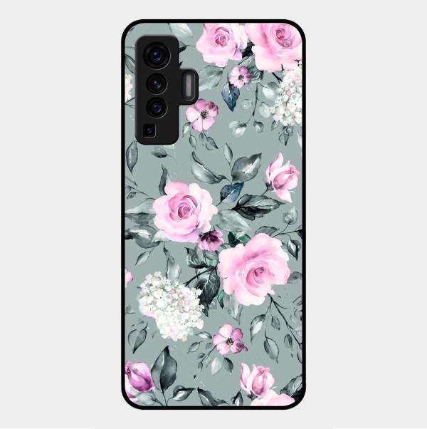 Retro Floral Glossy Glass Case Cover V2 For Vivo X50 5G