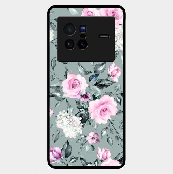 Retro Floral Glossy Glass Case Cover V2 For Vivo X80 5G