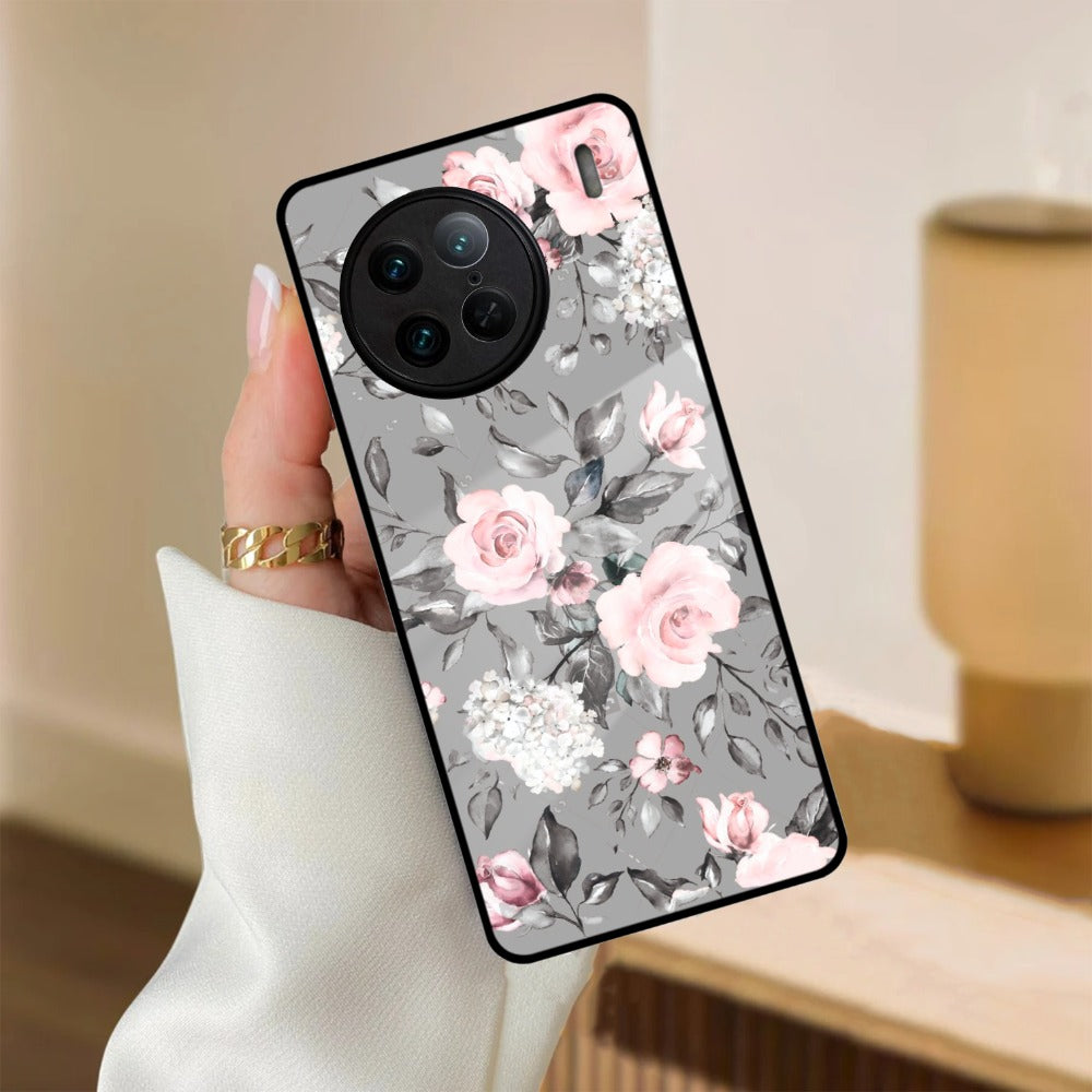Retro Floral Glossy Glass Case Cover V2 For iQOO