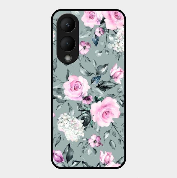 Retro Floral Glossy Glass Case Cover V2 For Vivo Y17S
