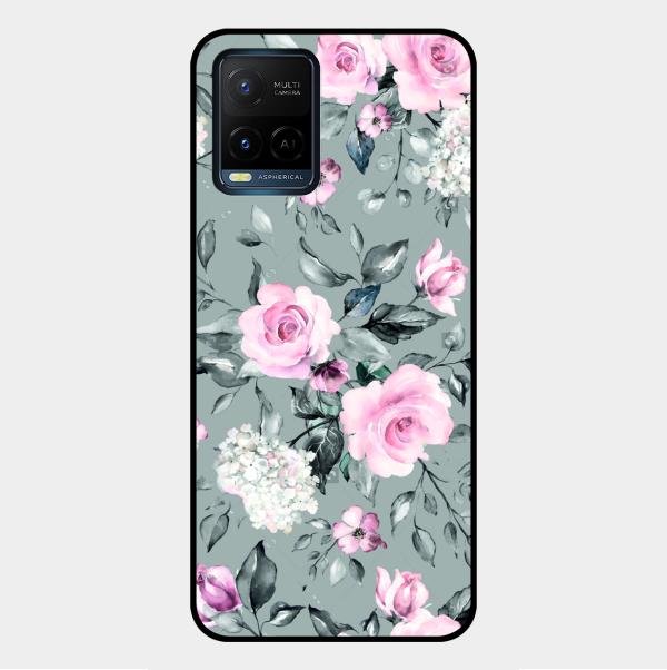 Retro Floral Glossy Glass Case Cover V2 For Vivo Y21A