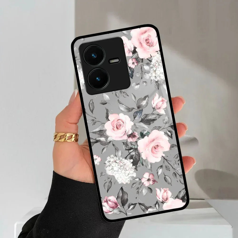 Retro Floral Glossy Glass Case Cover V2 For Vivo - ShopOnCliQ