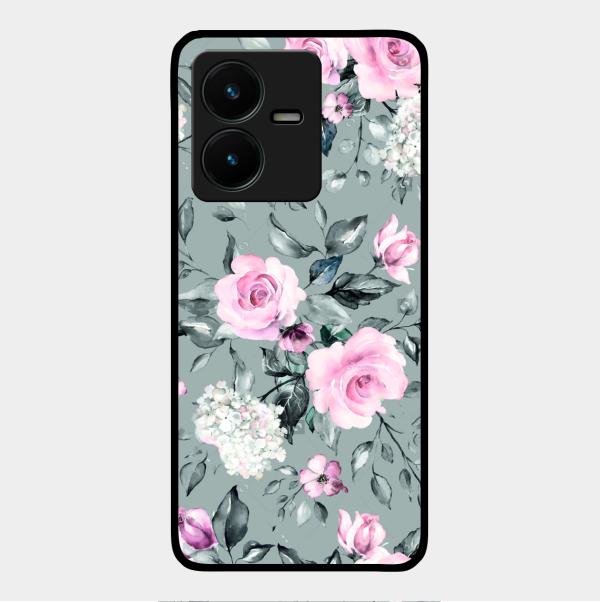 Retro Floral Glossy Glass Case Cover V2 For Vivo Y22