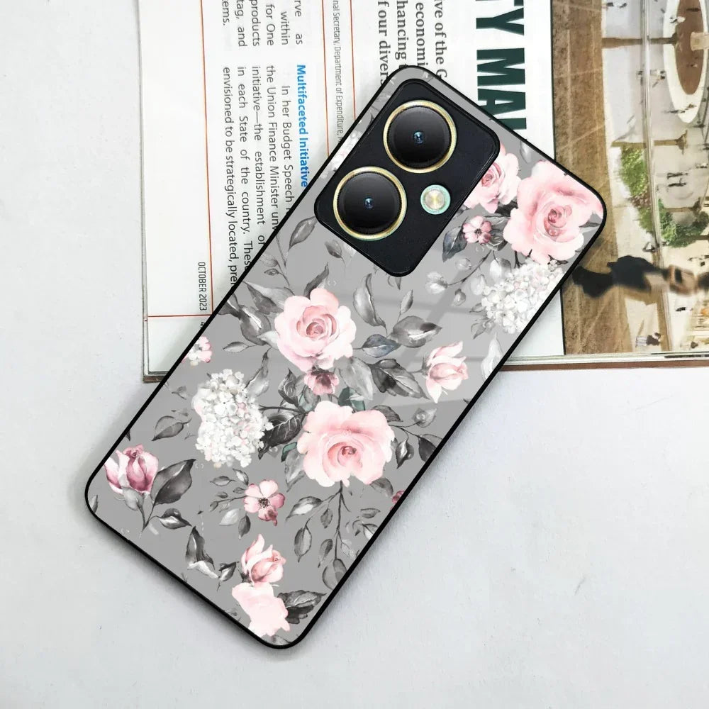 Retro Floral Glossy Glass Case Cover V2 For Vivo - ShopOnCliQ