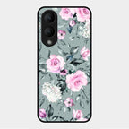 Retro Floral Glossy Glass Case Cover V2 For Vivo Y28 5G