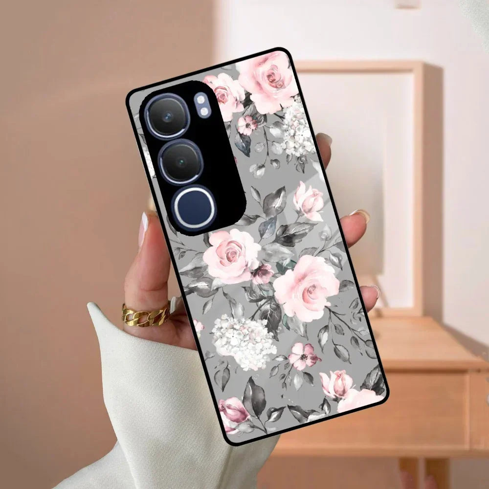 Retro Floral Glossy Glass Case Cover V2 For Vivo - ShopOnCliQ