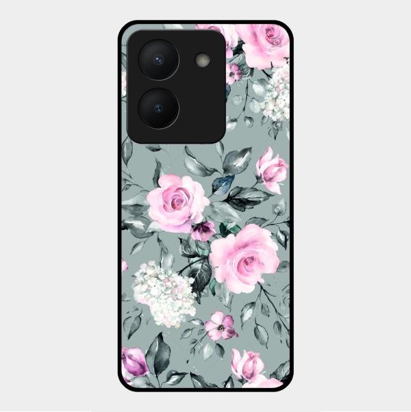 Retro Floral Glossy Glass Case Cover V2 For Vivo Y36