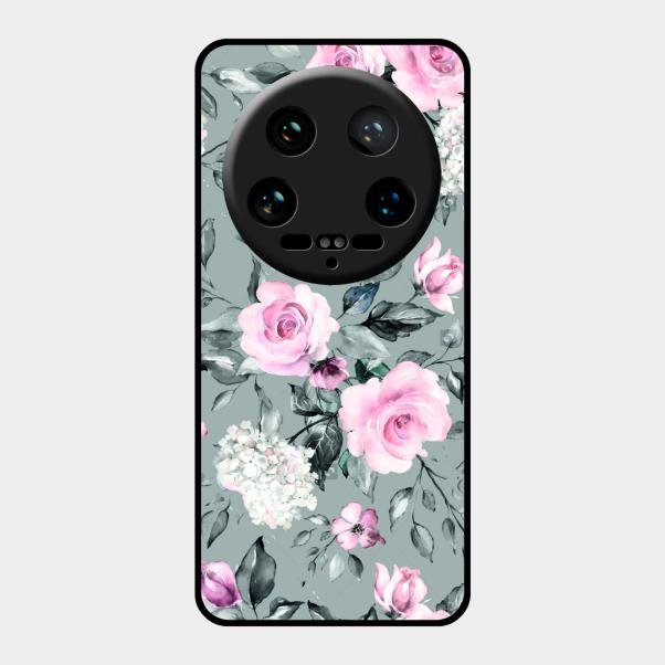 Retro Floral Glossy Glass Case Cover V2 For Xiaomi 14 Ultra