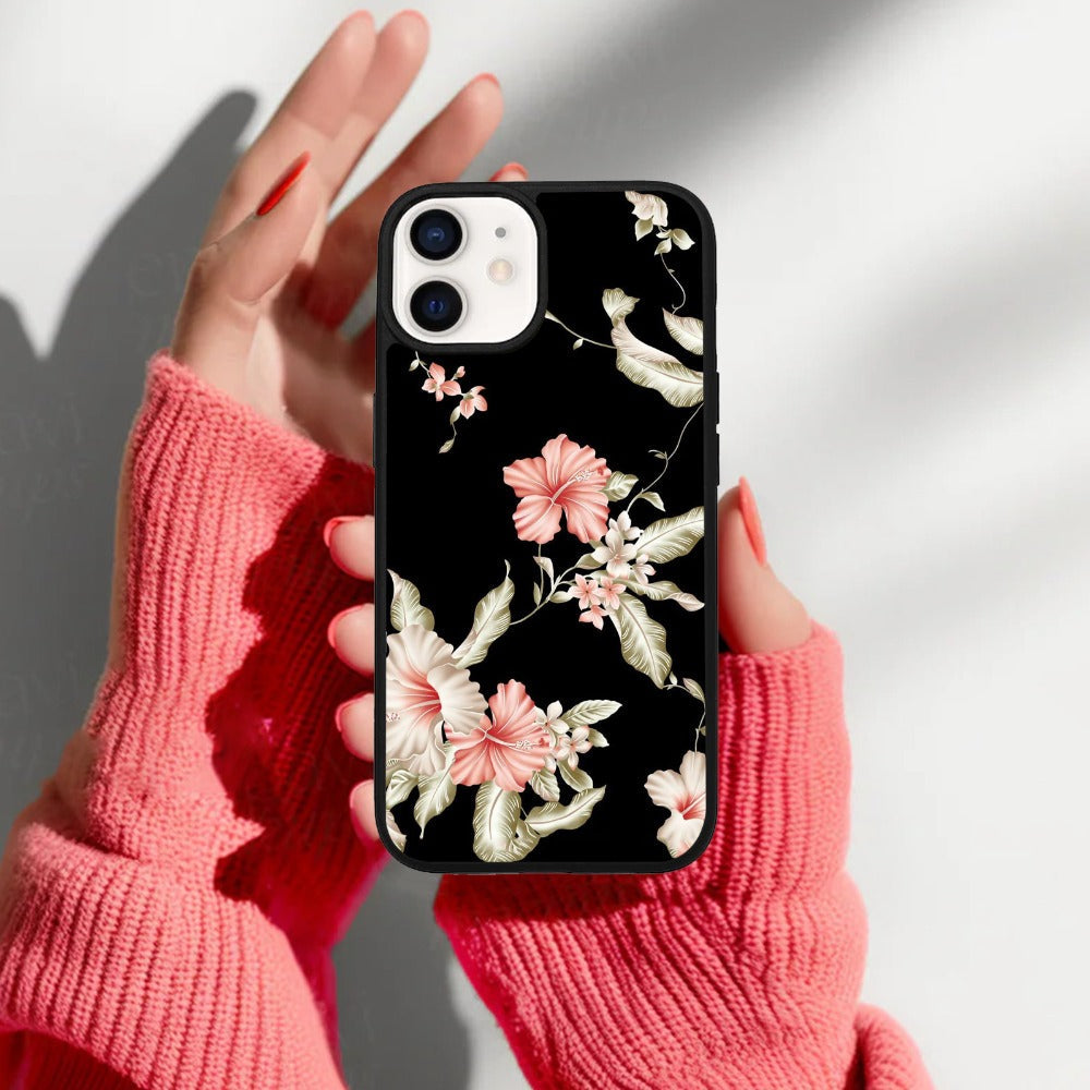 Retro Floral Glossy Metal Case Cover For iPhone