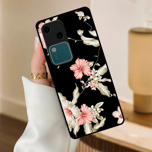 Retro Floral Glossy Metal Case Cover For Vivo
