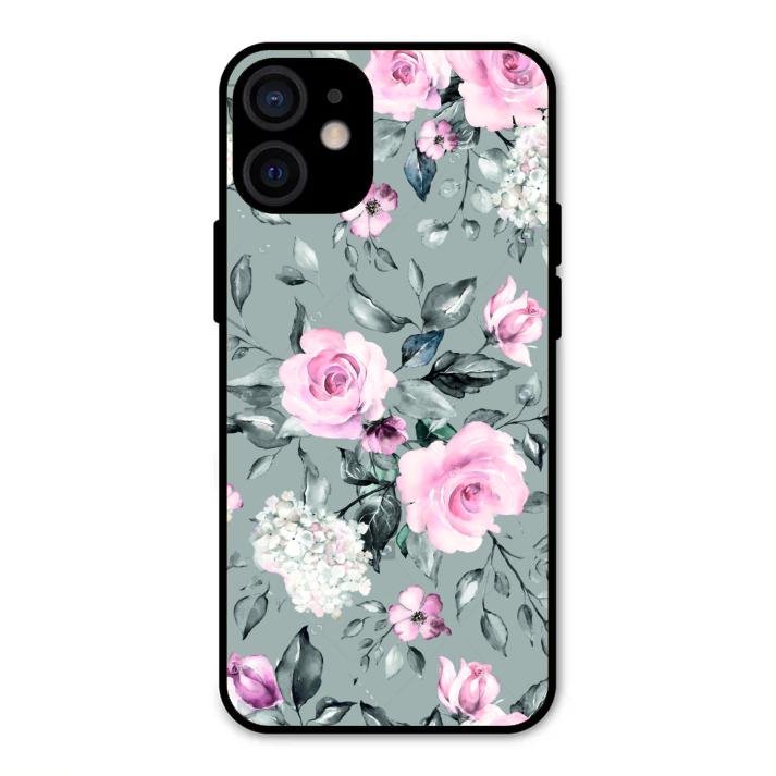 Retro Floral Glossy Metal Case Cover V2 For iPhone 12 mini