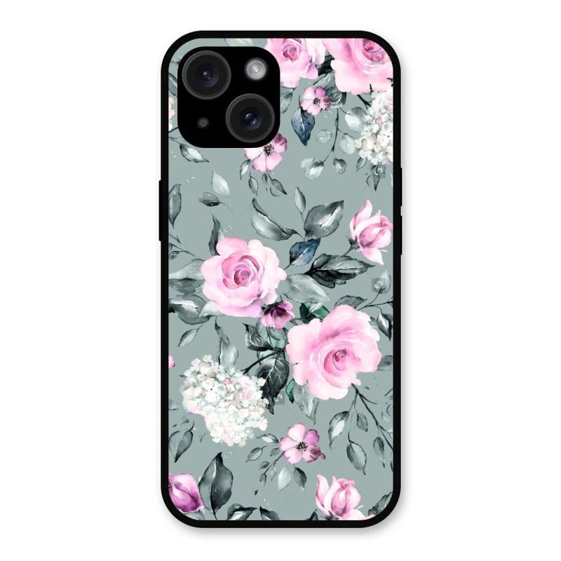 Retro Floral Glossy Metal Case Cover V2 For iPhone 15 Plus
