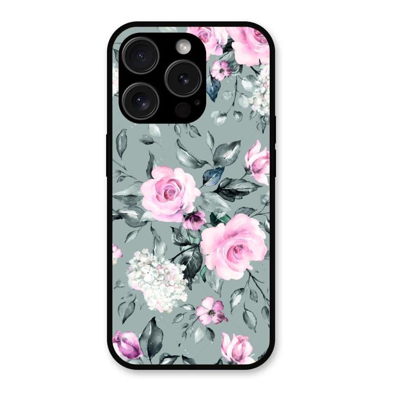 Retro Floral Glossy Metal Case Cover V2 For iPhone 15 Pro