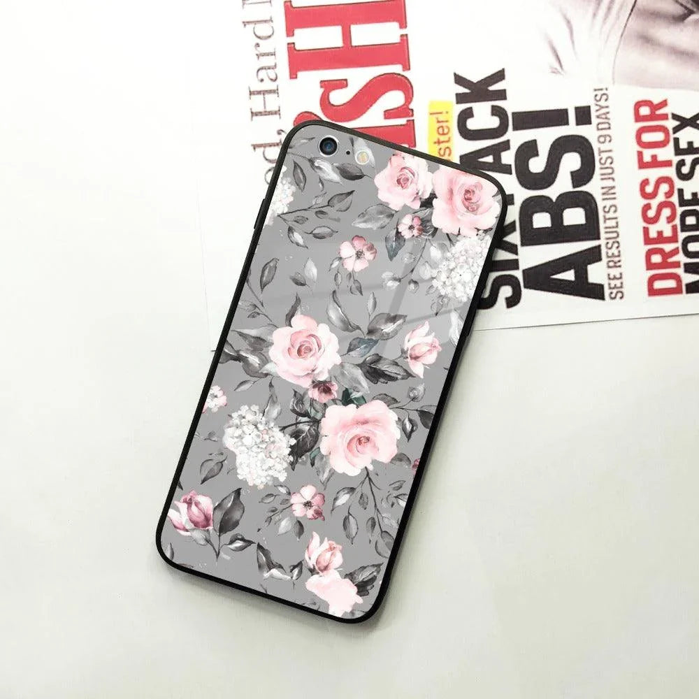 Retro Floral Glossy Glass Case Cover V2 For iPhone - ShopOnCliQ