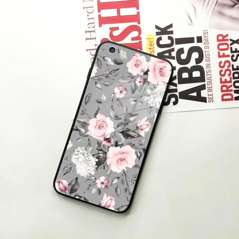 Retro Floral Glossy Glass Case Cover V2 For iPhone - ShopOnCliQ