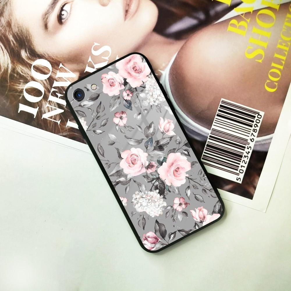 Retro Floral Glossy Glass Case Cover V2 For iPhone - ShopOnCliQ