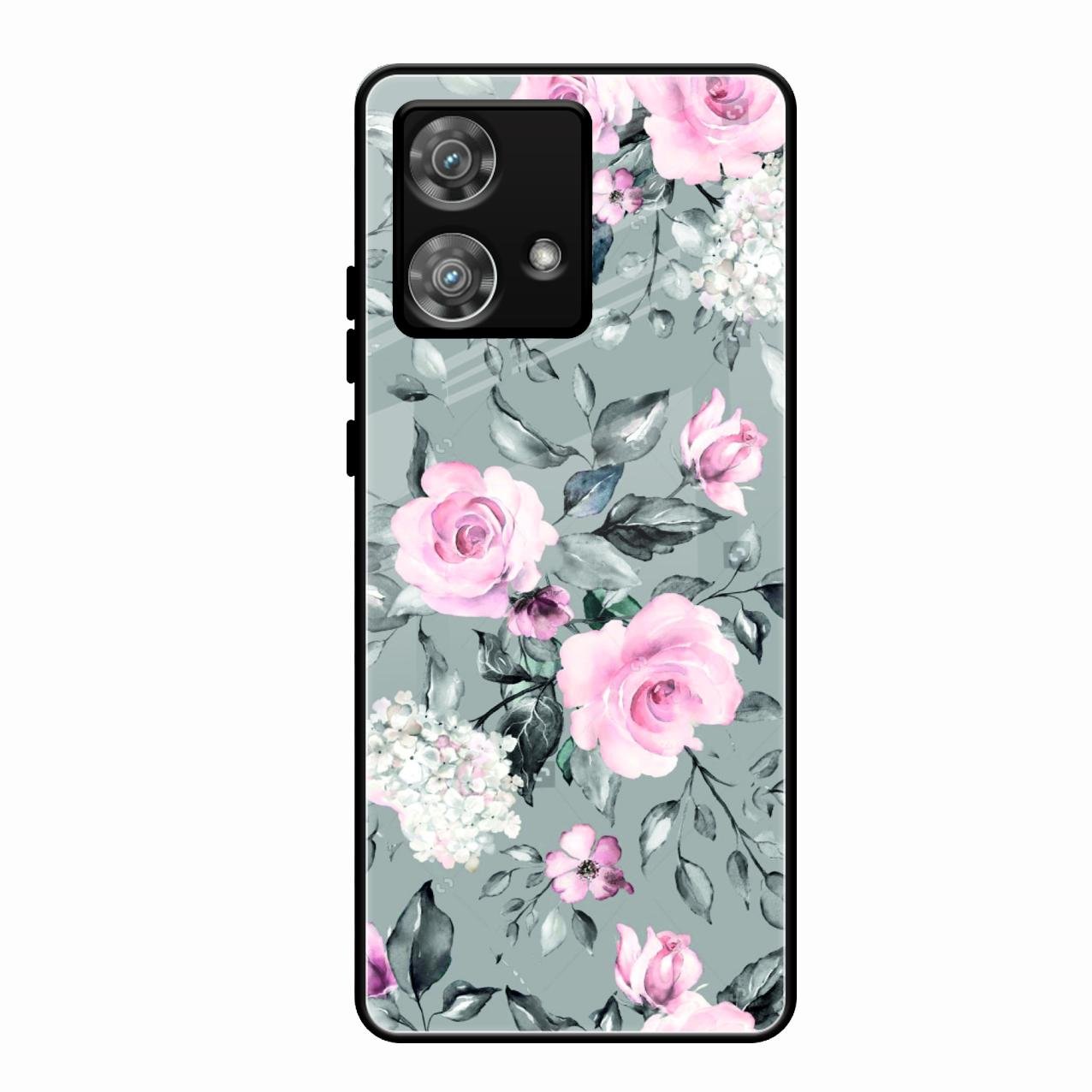 Retro Floral Glossy Metal Case Cover V2 For Motorola Edge 40 5G