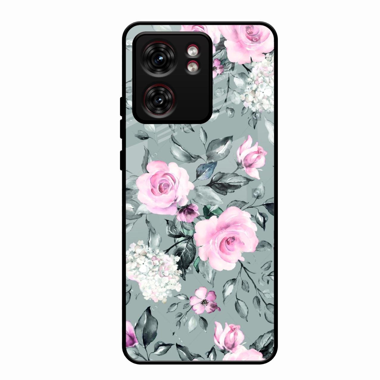 Retro Floral Glossy Metal Case Cover V2 For Motorola Edge 40
