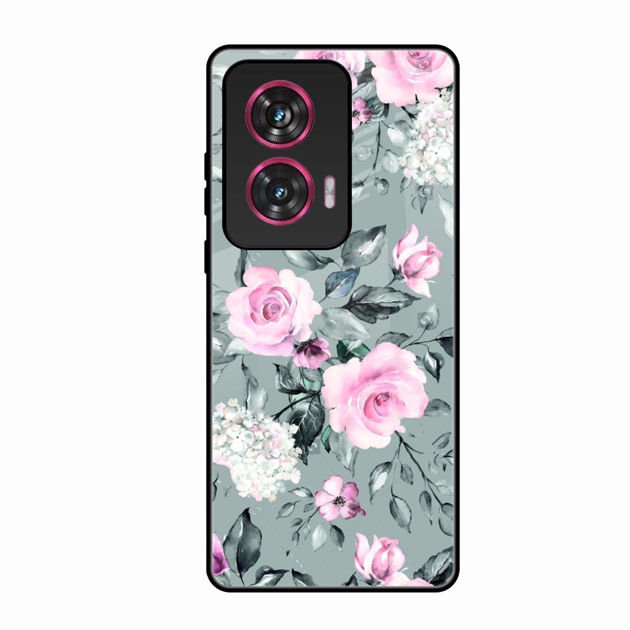Retro Floral Glossy Metal Case Cover V2 For Motorola Edge 50 Fusion 5G