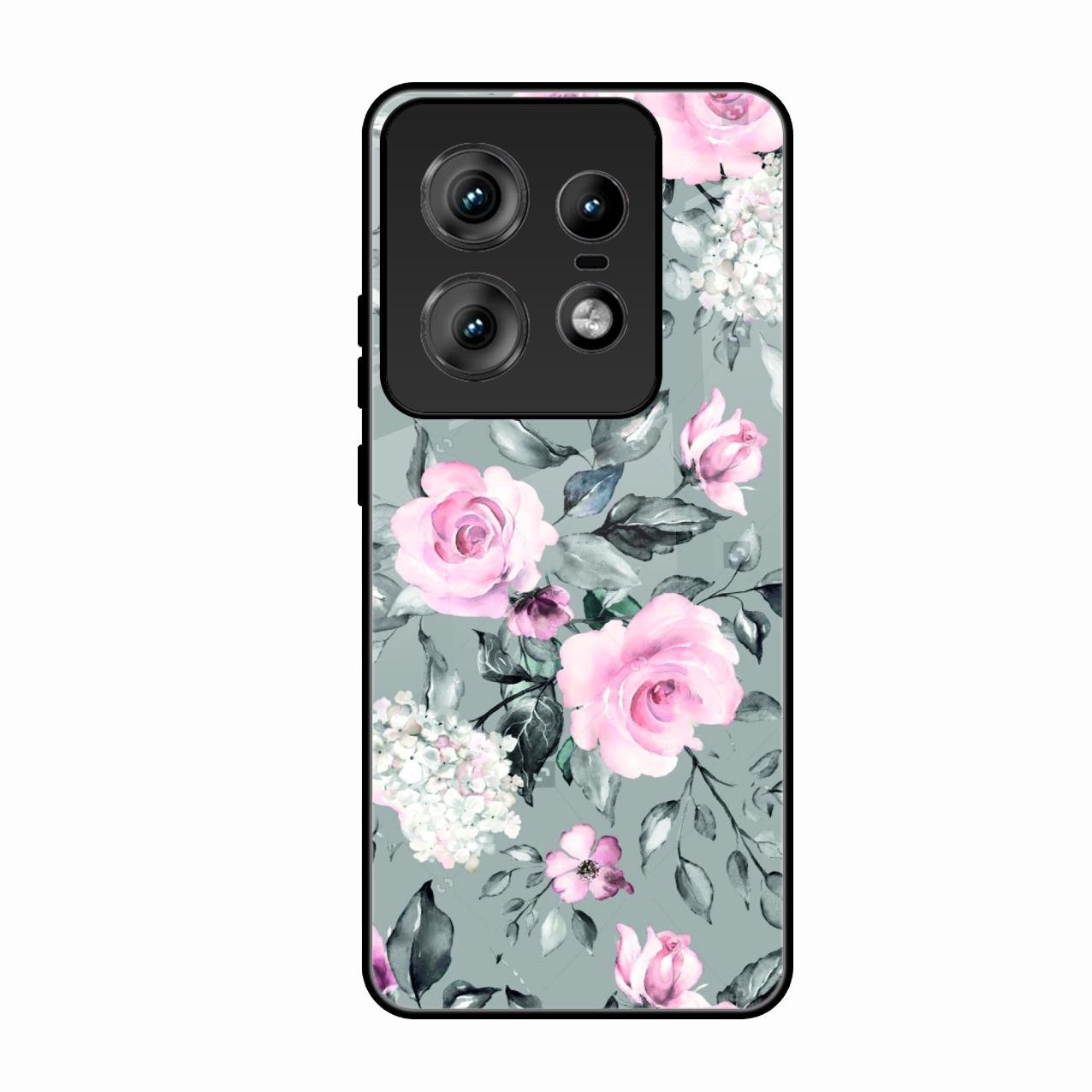 Retro Floral Glossy Metal Case Cover V2 For Motorola Edge 50 Pro