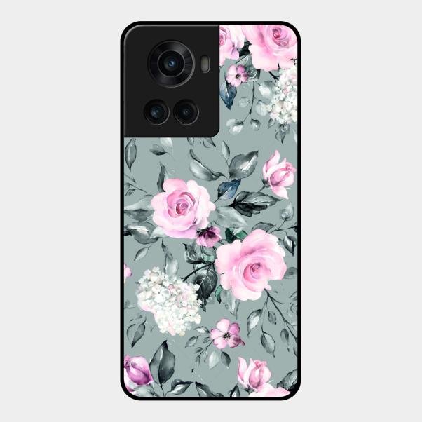 Retro Floral Glossy Metal Case Cover V2 For Oneplus 10R 5G