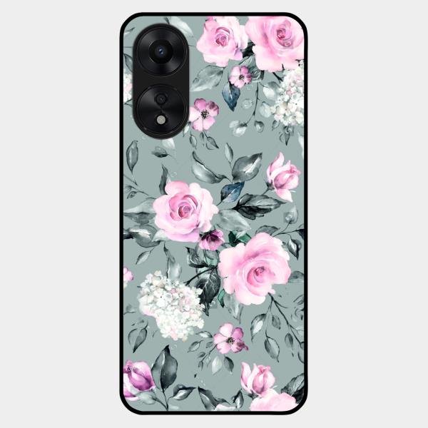 Retro Floral Glossy Metal Case Cover V2 For Oppo A78 5G