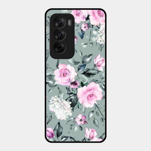 Retro Floral Glossy Metal Case Cover V2 For Oppo Reno 12 5G