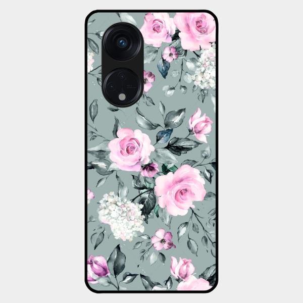 Retro Floral Glossy Metal Case Cover V2 For Oppo Reno 8T 5G