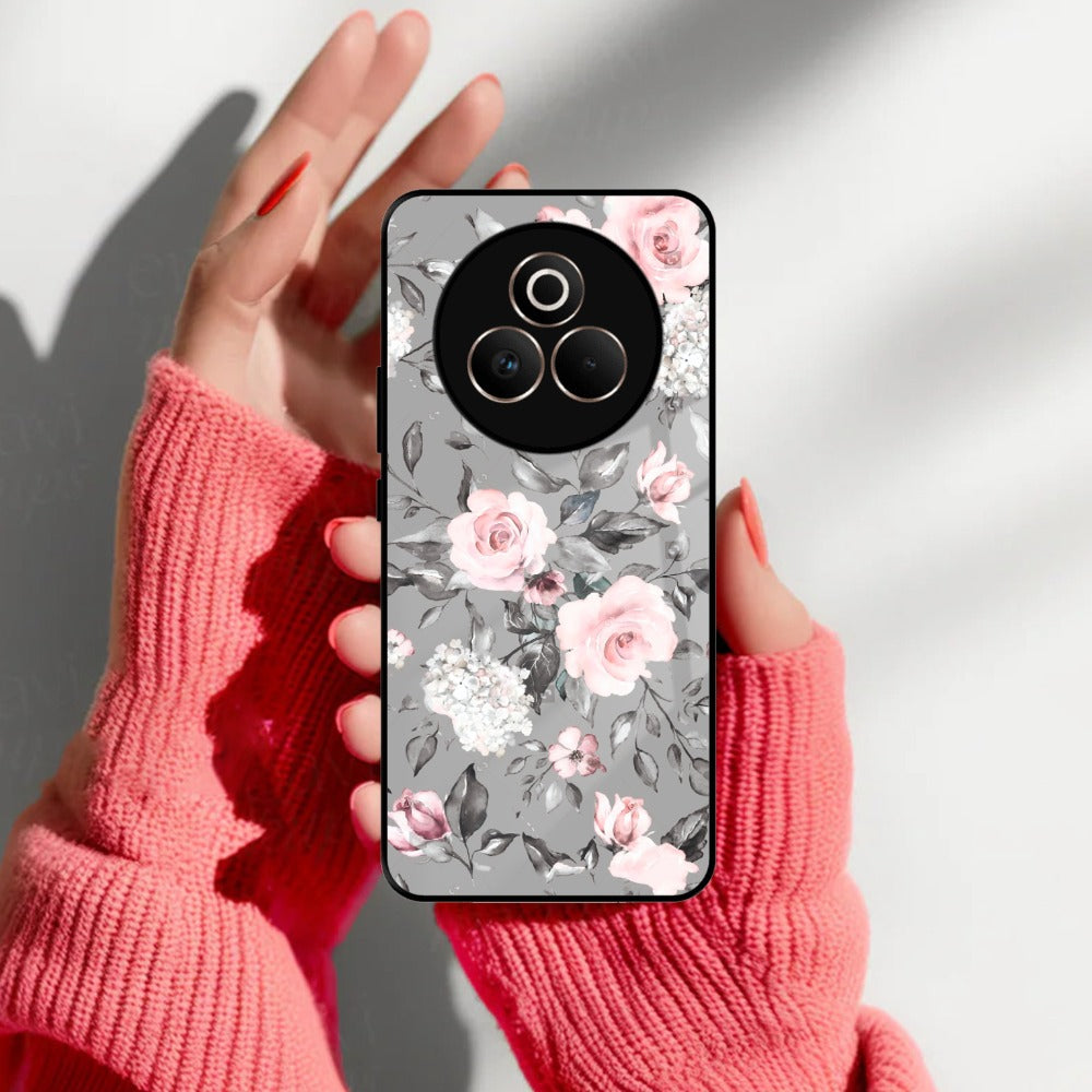 Retro Floral Glossy Glass Case Cover V2 For Realme/Narzo