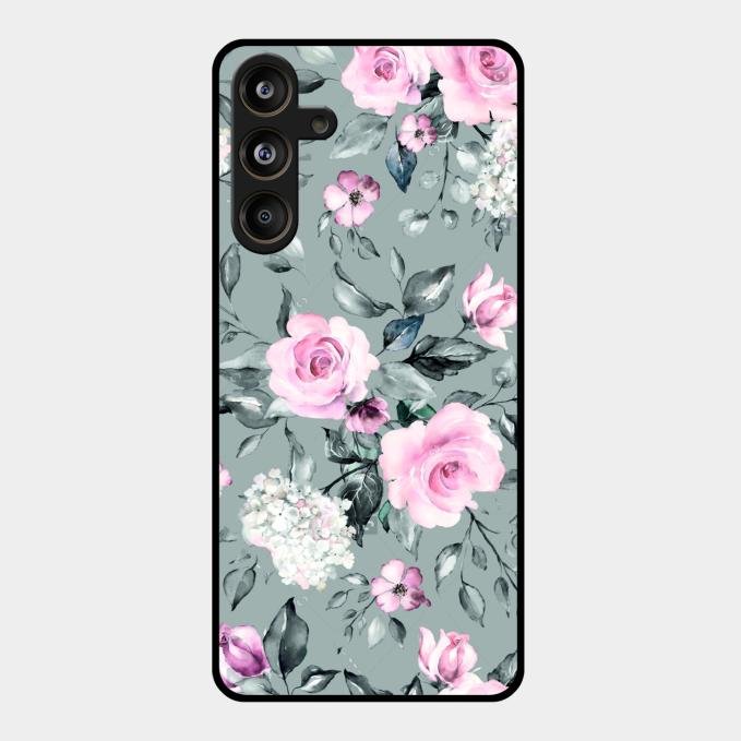 Retro Floral Glossy Metal Case Cover V2 For Samsung Galaxy M55 5G