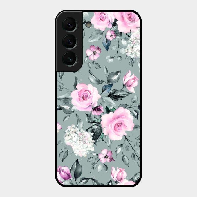 Retro Floral Glossy Metal Case Cover V2 For Samsung Galaxy S22 Plus 5G