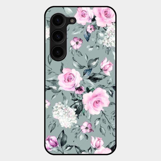 Retro Floral Glossy Metal Case Cover V2 For Samsung Galaxy S23 Plus 5G