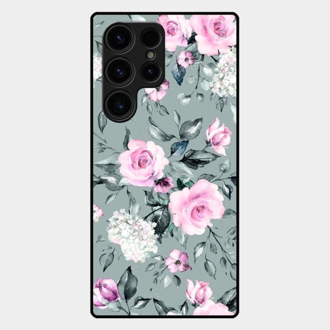 Retro Floral Glossy Metal Case Cover V2 For Samsung Galaxy S24 Ultra 5G