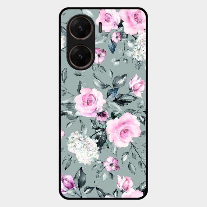 Retro Floral Glossy Metal Case Cover V2 For Vivo V29E 5G