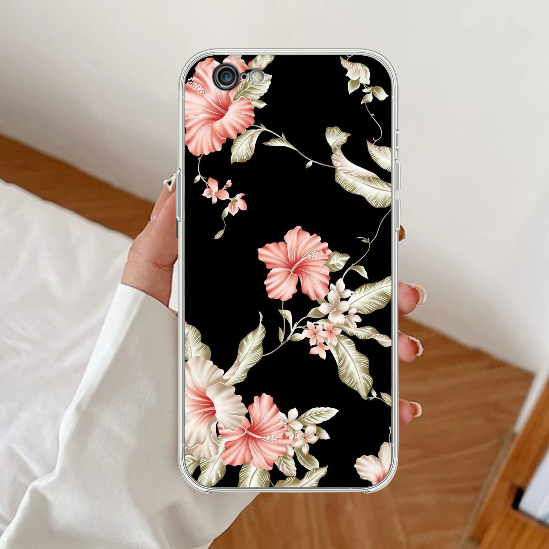 Retro Floral Transparent Silicon Case For iPhone