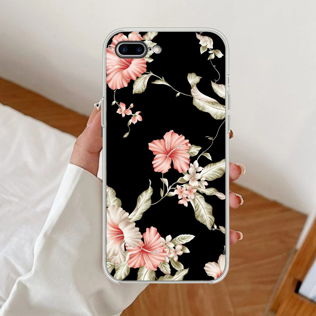 Retro Floral Anti Yellow Clear Case For iPhone 7 Plus / iPhone 8 Plus