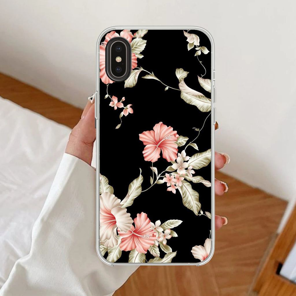 Retro Floral Anti Yellow Clear Case For iPhone XR