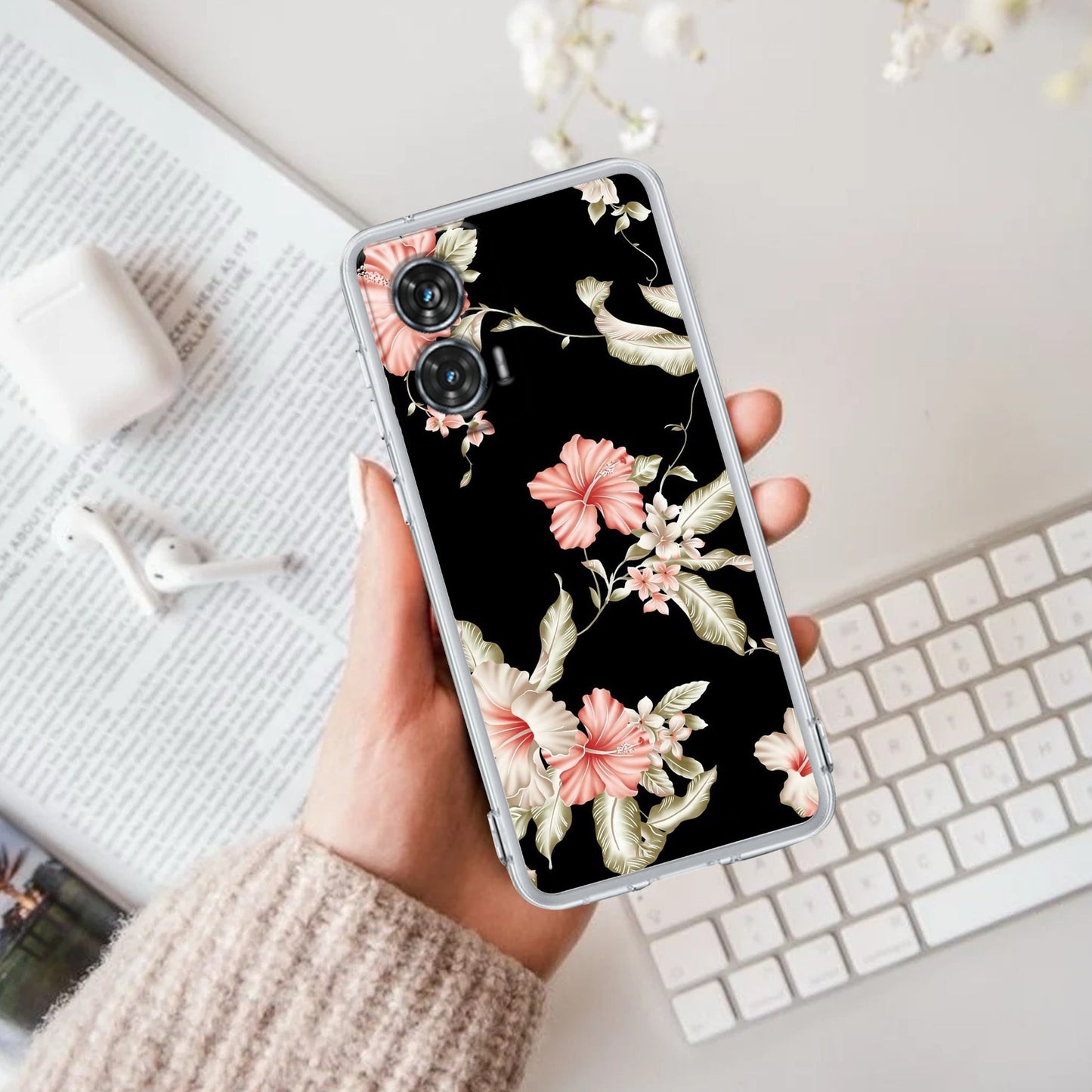 Retro Floral Transparent Silicon Case For Motorola