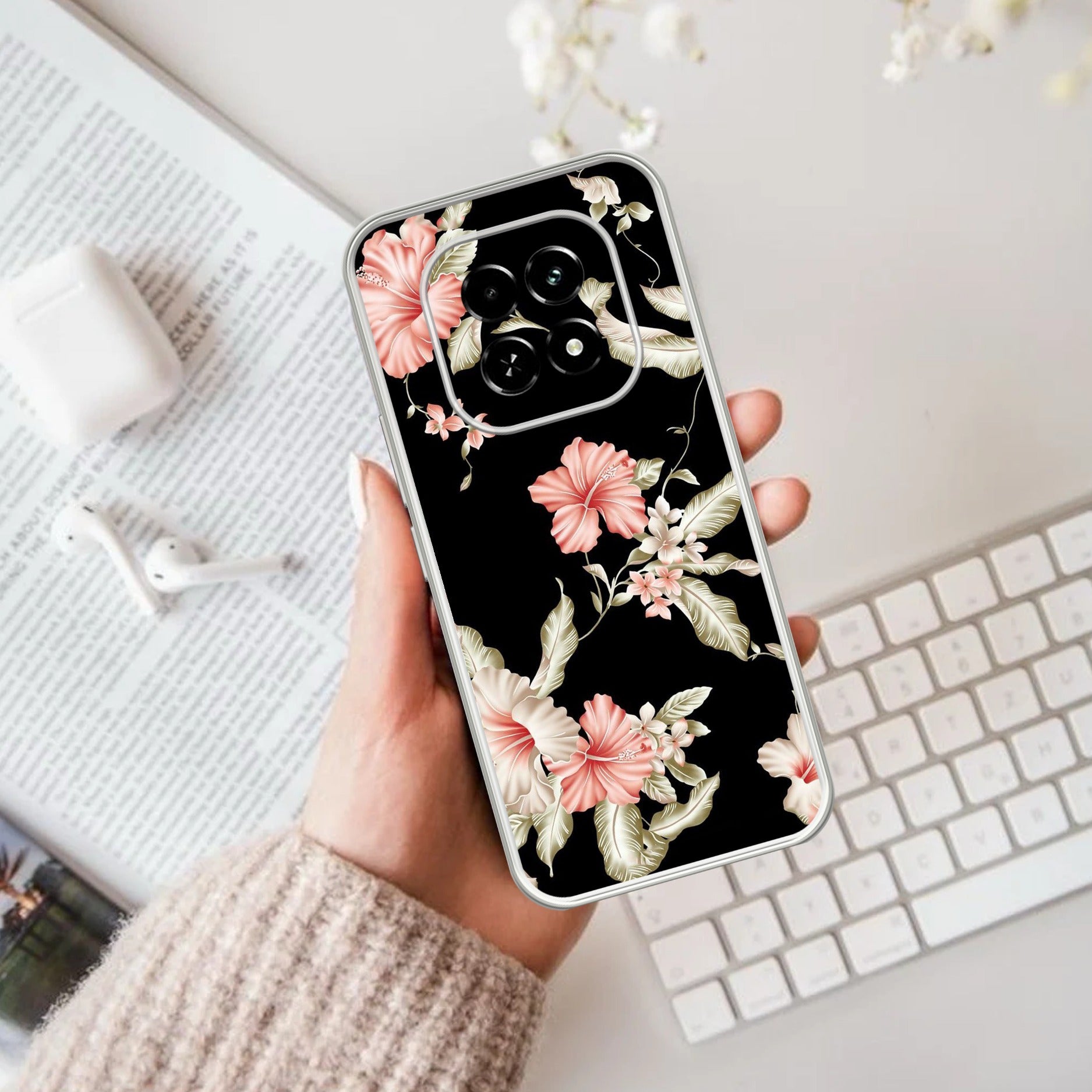 Retro Floral Transparent Silicon Case For Oppo F29 5G