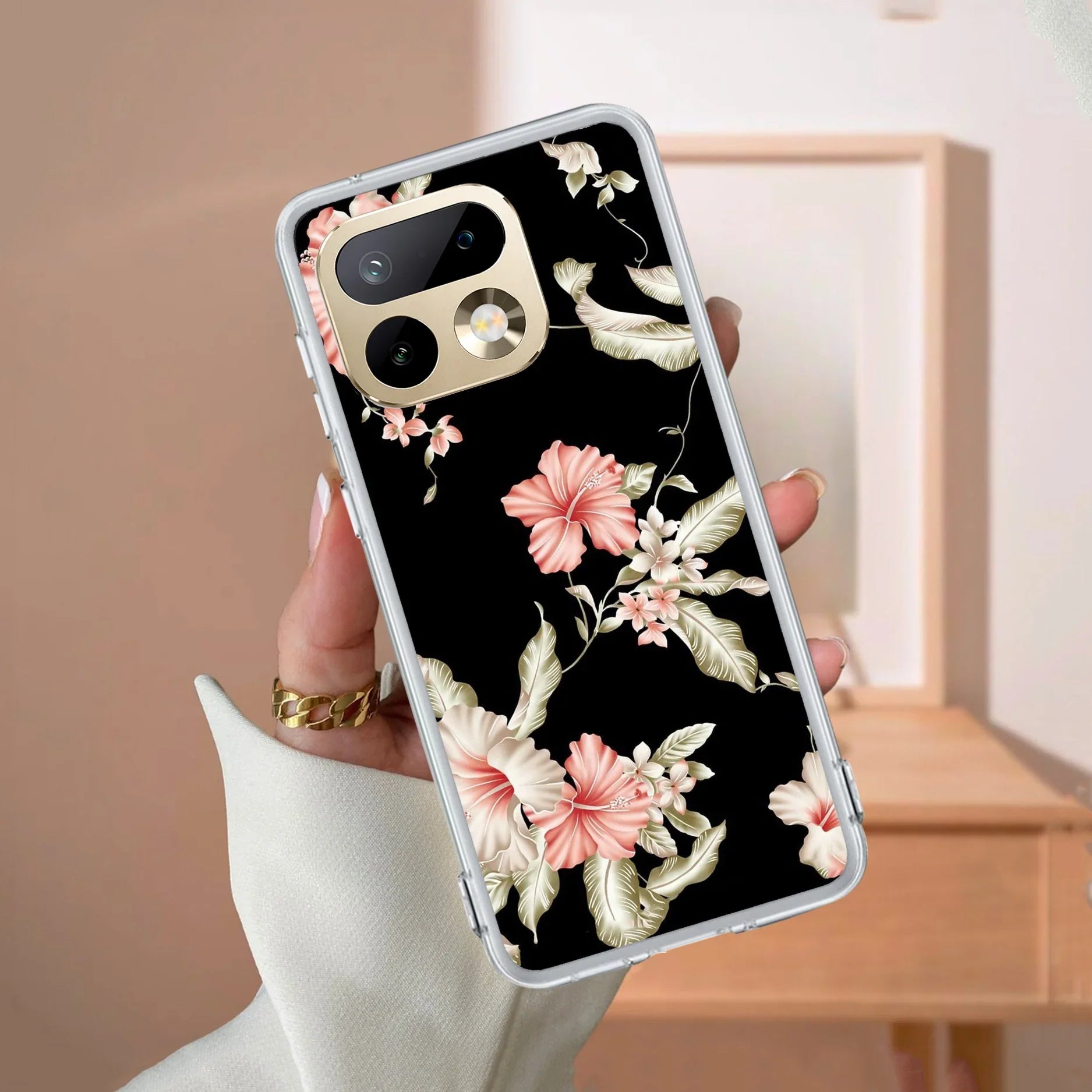 Retro Floral Transparent Silicon Case For Realme C63 5G
