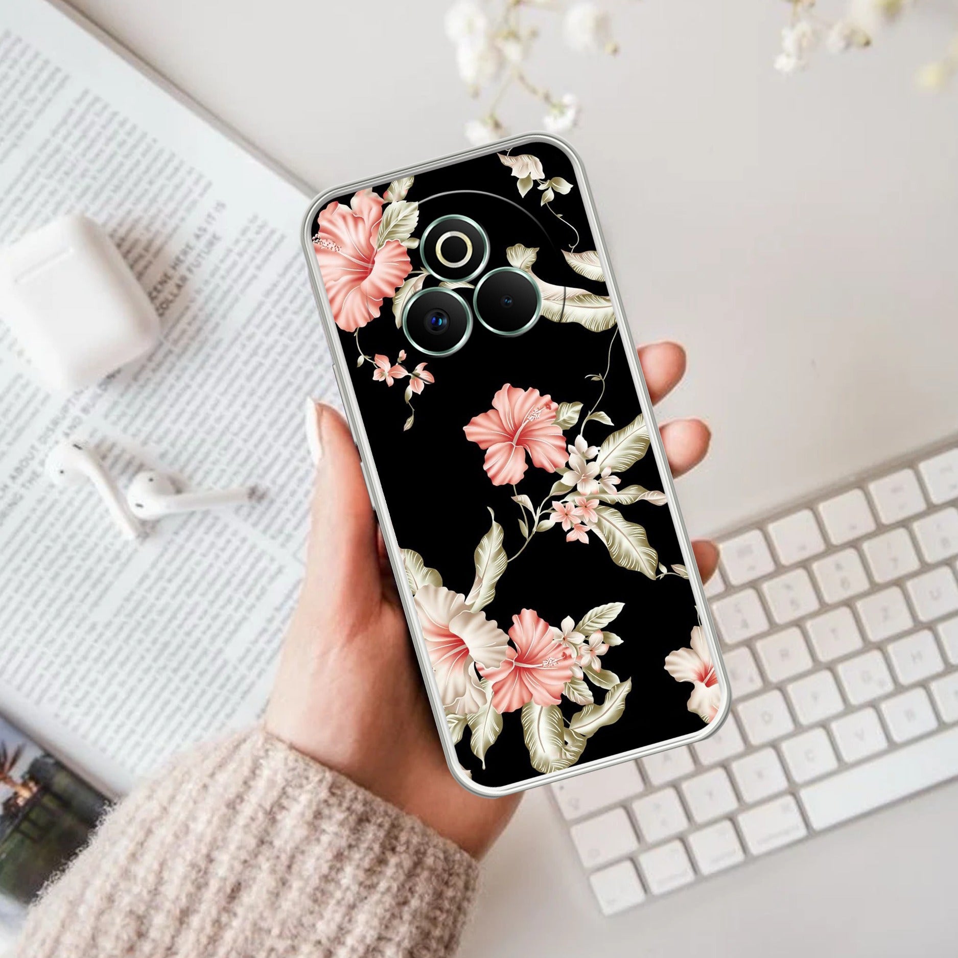 Retro Floral Transparent Silicon Case For Realme P3 Pro 5G