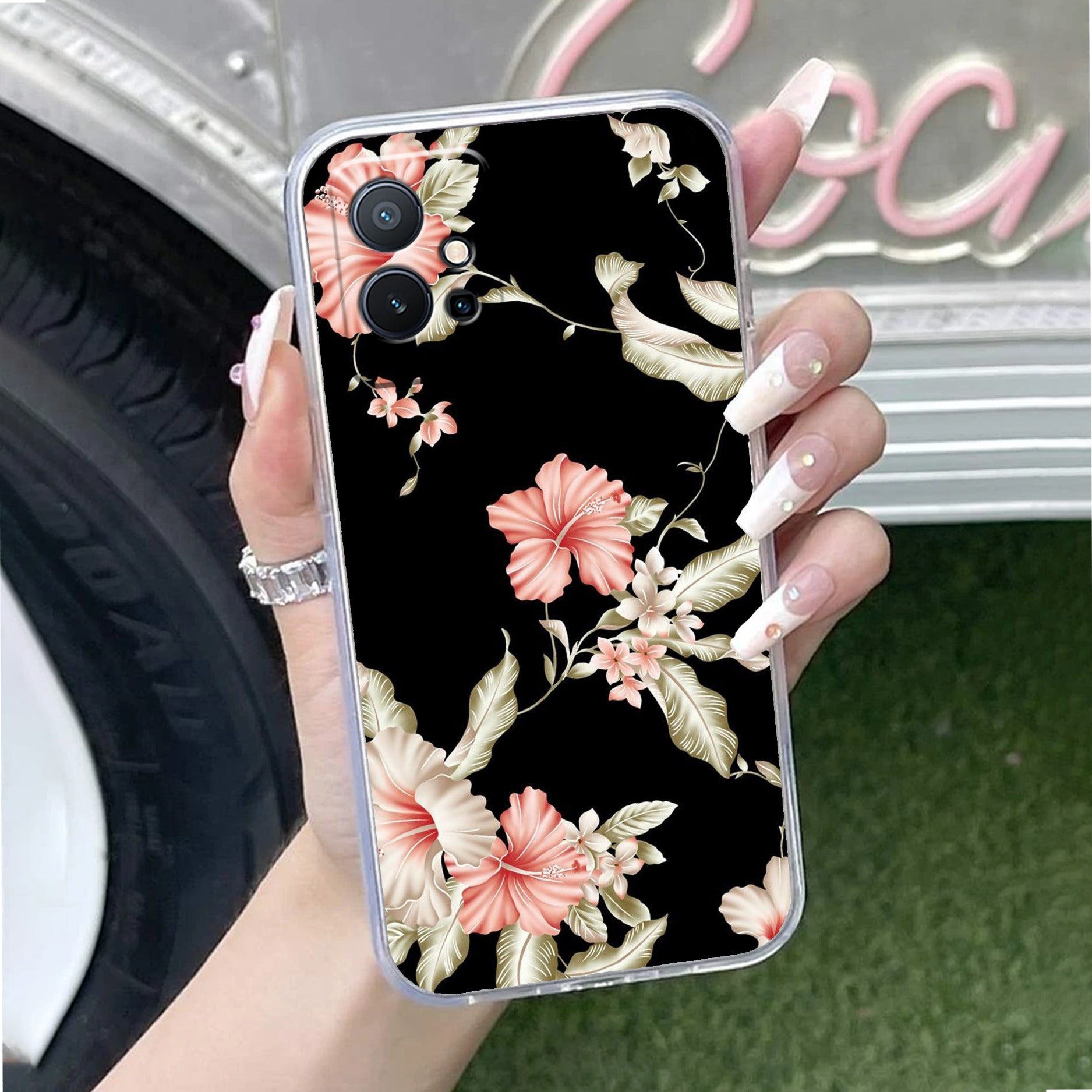 Retro Floral Transparent Silicon Case For Vivo T2 Pro 5G