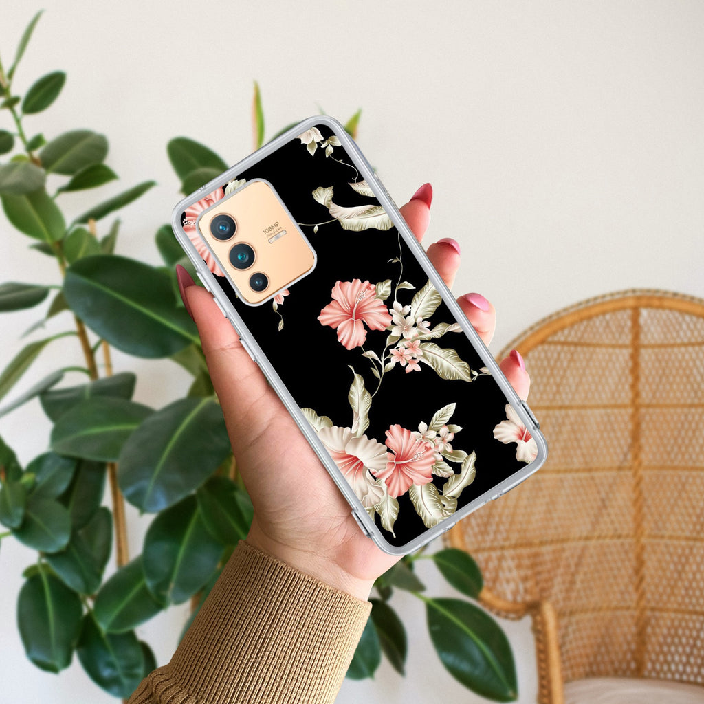 Retro Floral Transparent Silicon Case For Vivo V23 5G