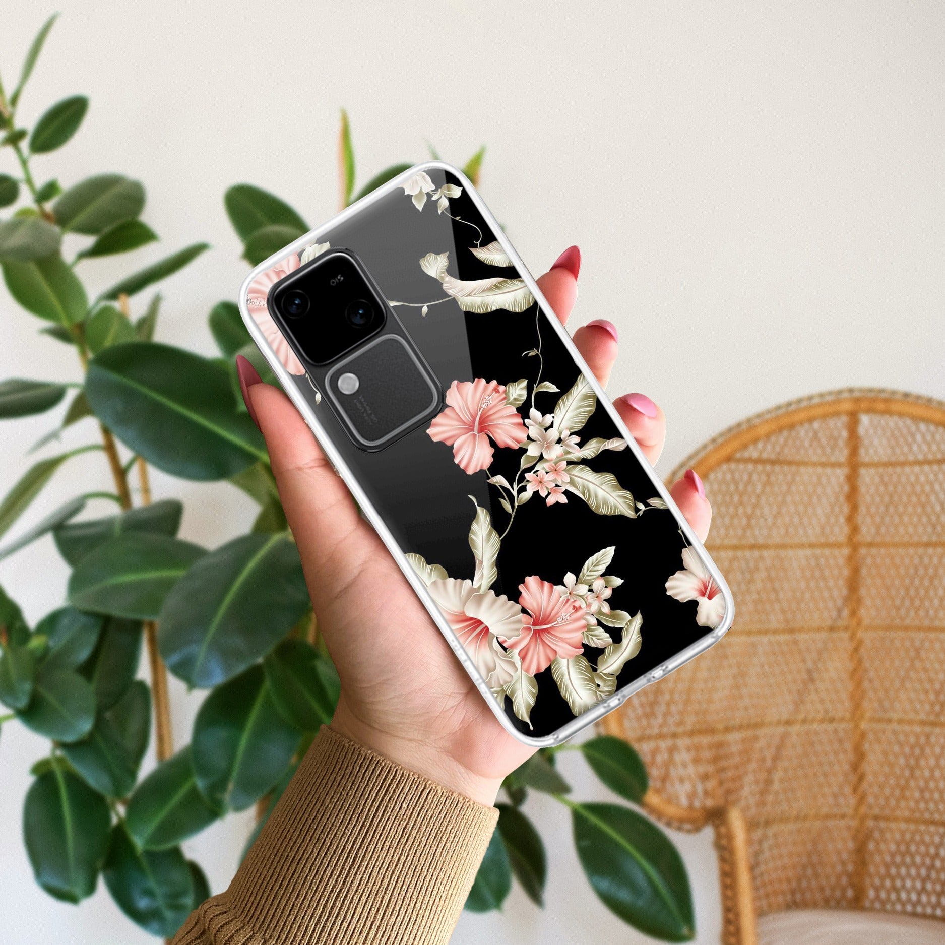Retro Floral Transparent Silicon Case For Vivo Y35