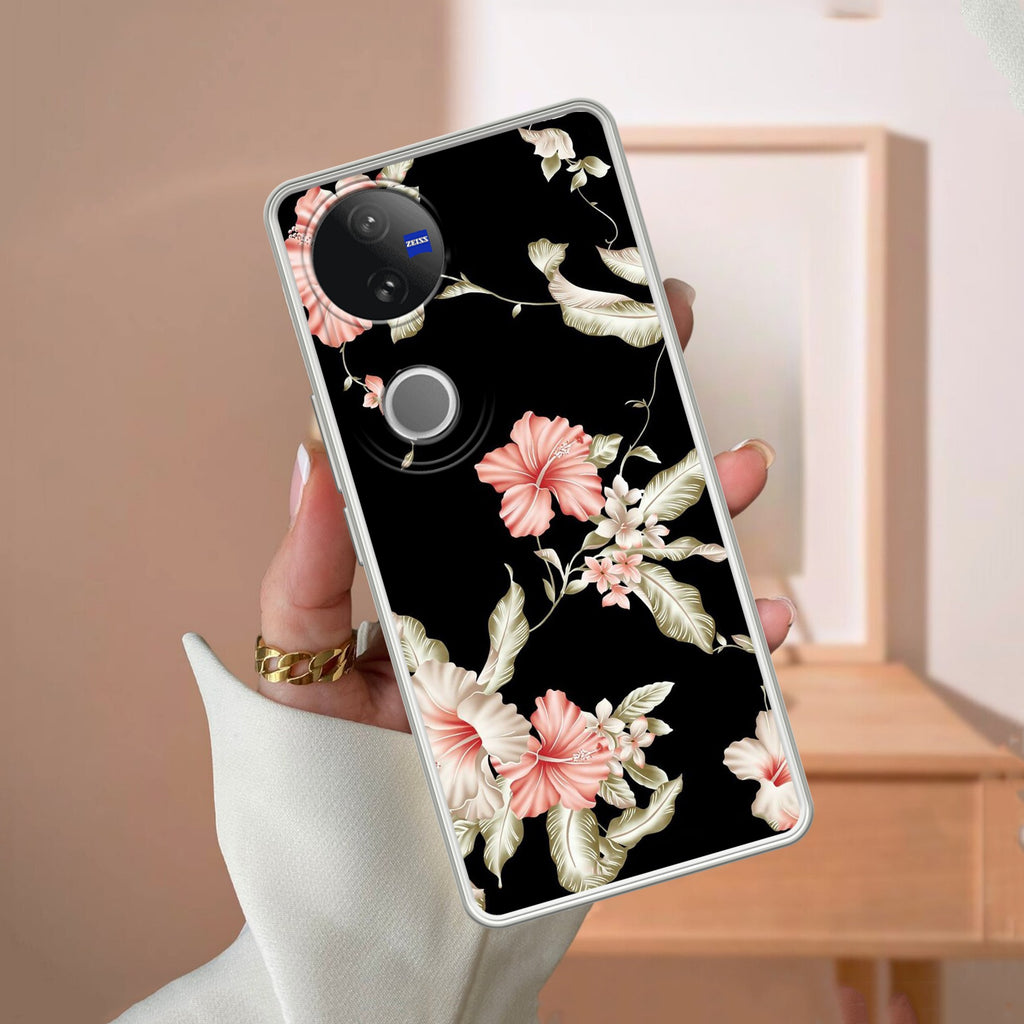 Retro Floral Transparent Silicon Case For Vivo V50 5G