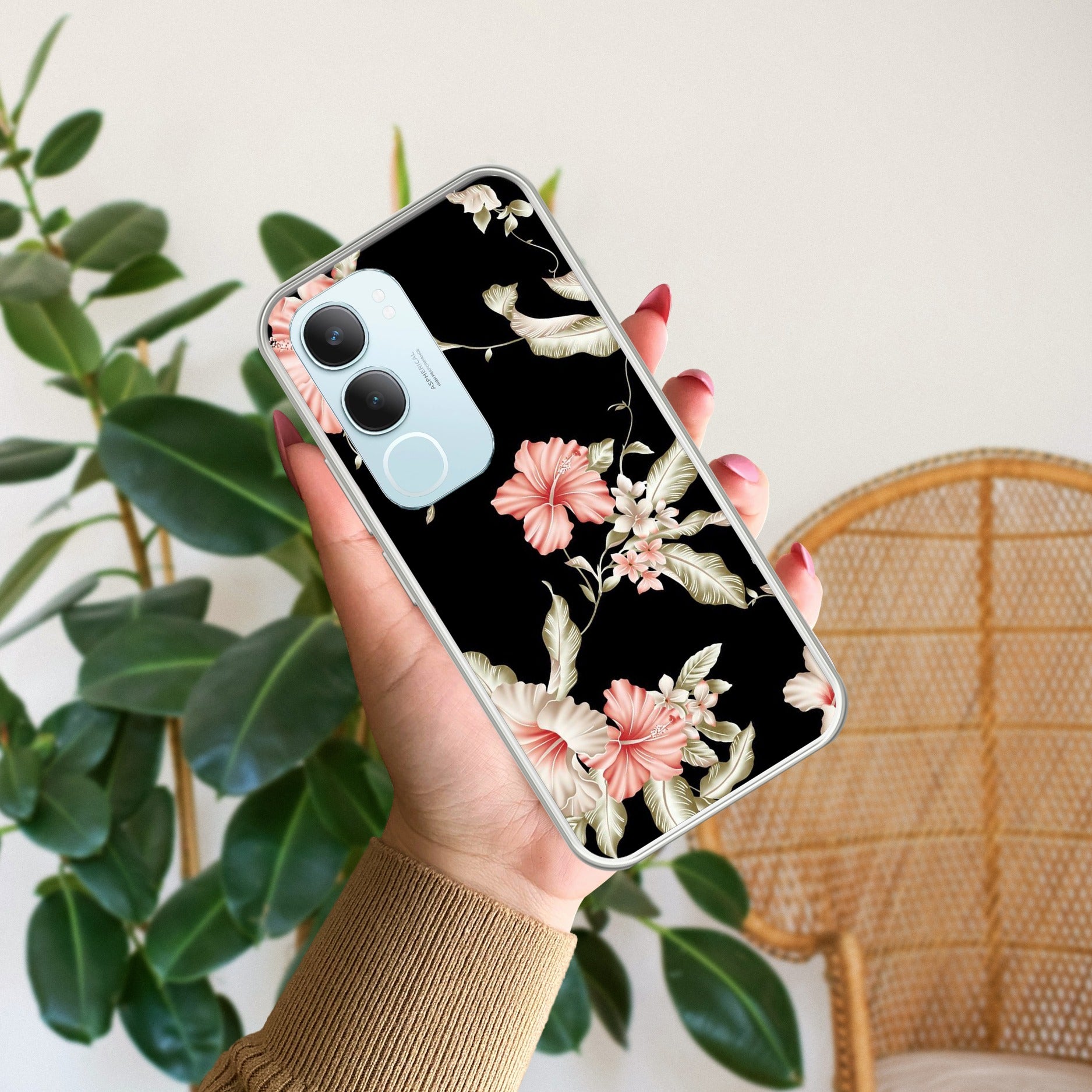 Retro Floral Transparent Silicon Case For Vivo Y29 5G